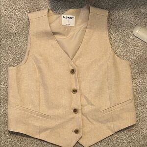 Old Navy Tan Linen-Blend Button Vest